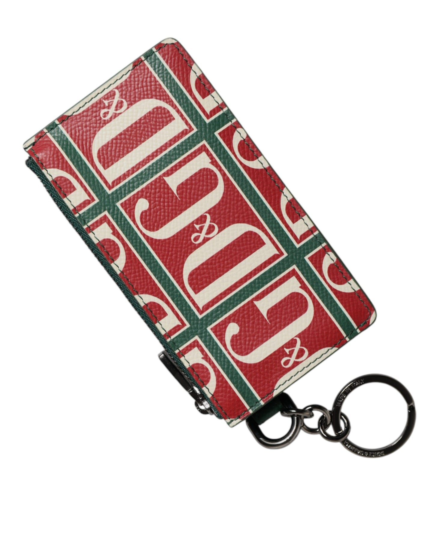 Dolce &amp; Gabbana Green Calf Leather Logo Print Monogram Card Holder Wallet
