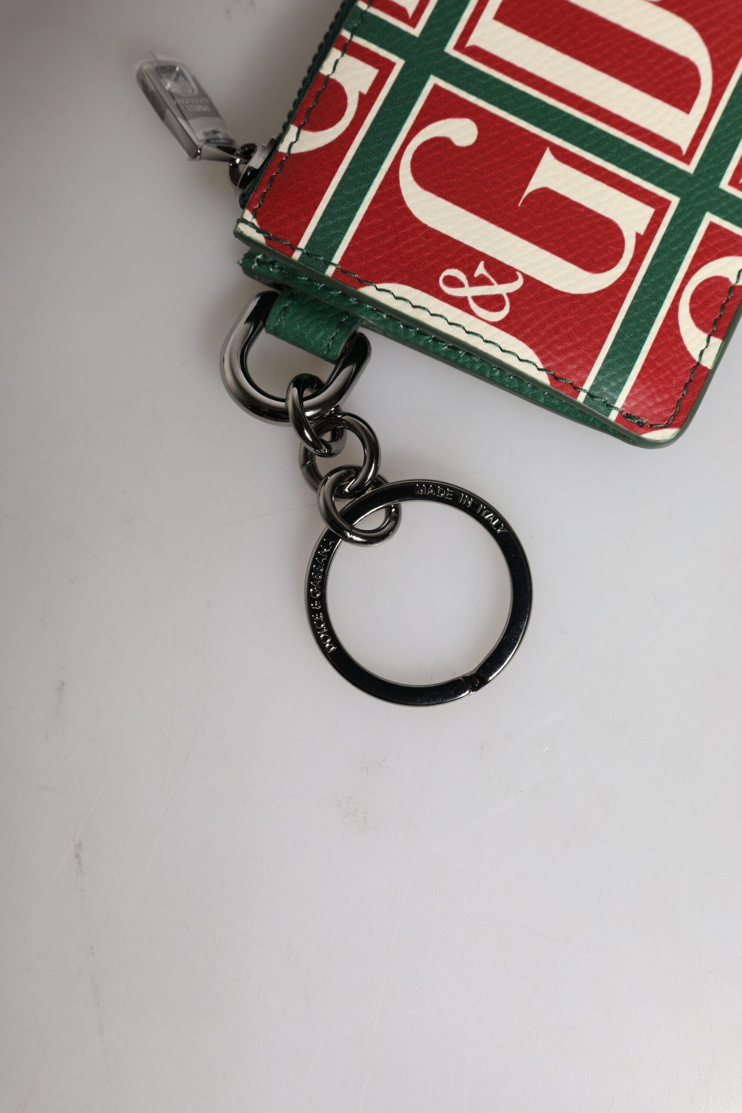 Dolce &amp; Gabbana Green Calf Leather Logo Print Monogram Card Holder Wallet