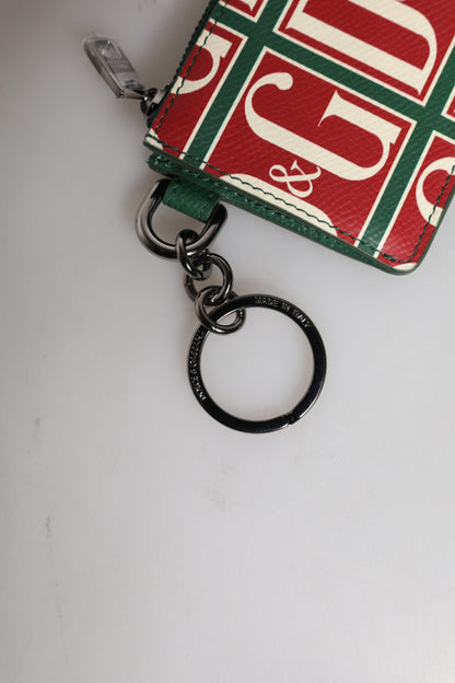 Dolce &amp; Gabbana Green Calf Leather Logo Print Monogram Card Holder Wallet
