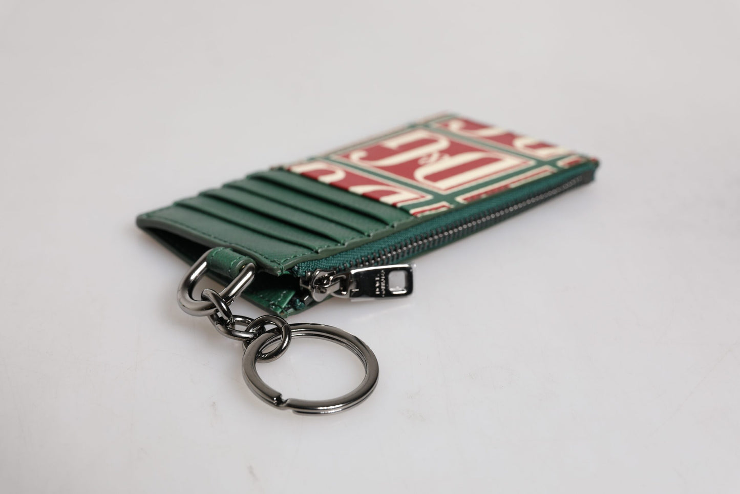 Dolce &amp; Gabbana Green Calf Leather Logo Print Monogram Card Holder Wallet