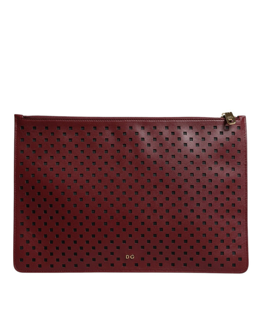 Dolce &amp; Gabbana Burgundy Black Logo Embellished Men Zip Flat Pouch Bag