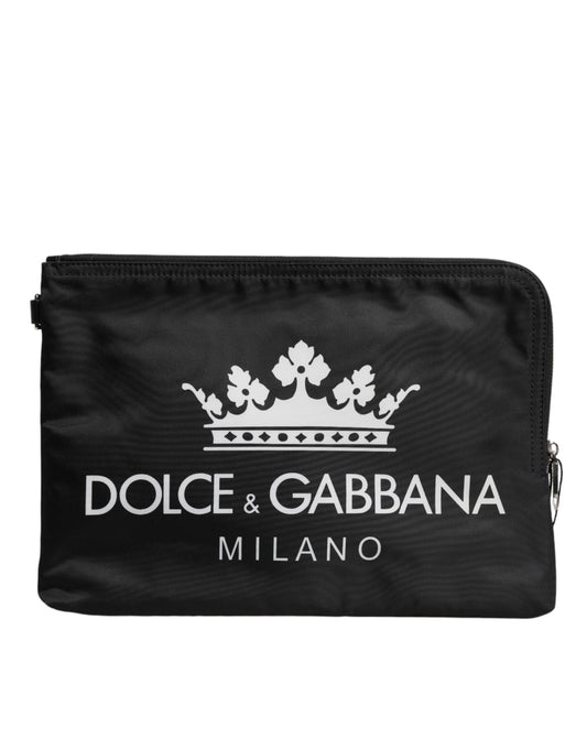Dolce &amp; Gabbana Black DG Milano Print Nylon Pouch Clutch Bag