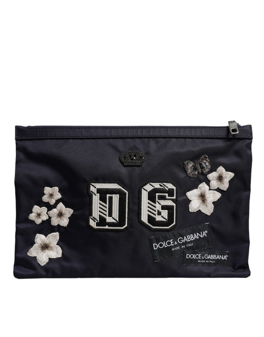 Dolce &amp; Gabbana Blue DG Logo Patch Embellished Pouch Clutch Bag