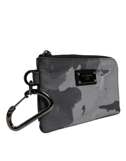 Dolce &amp; Gabbana Black Gray Camouflage Logo Plaque Keyring Pouch Bag