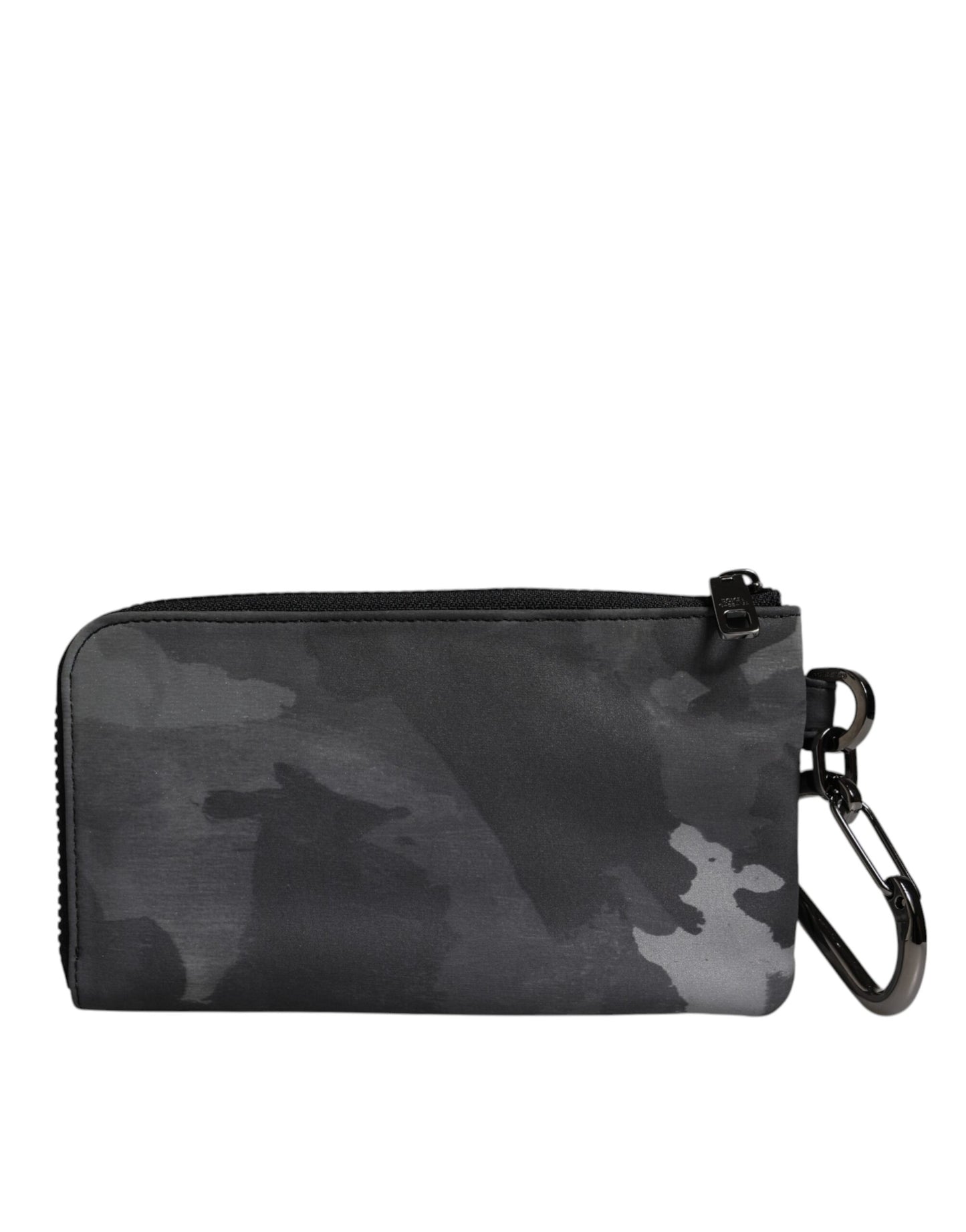 Dolce &amp; Gabbana Black Gray Camouflage Logo Plaque Keyring Pouch Bag