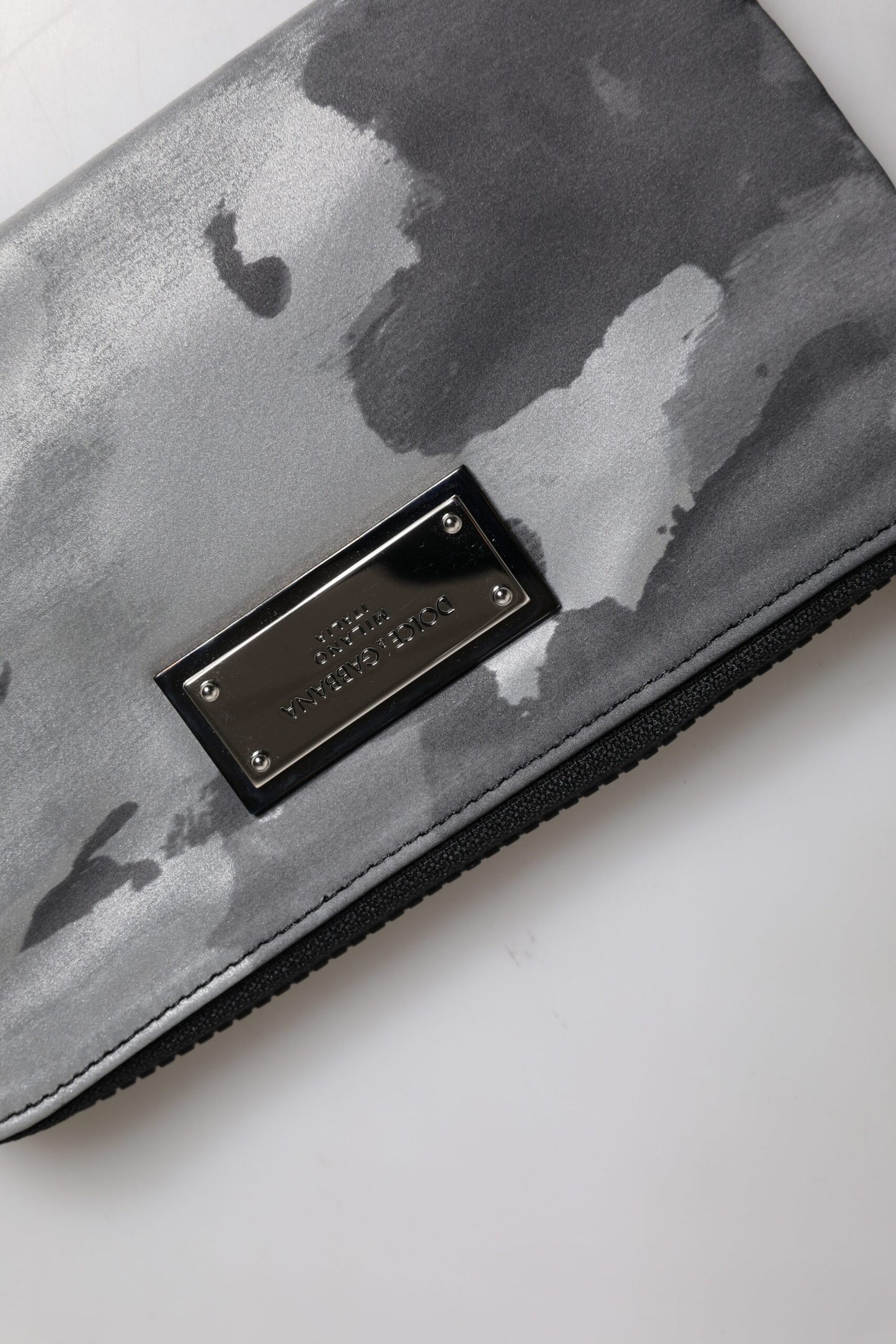 Dolce &amp; Gabbana Black Gray Camouflage Logo Plaque Keyring Pouch Bag