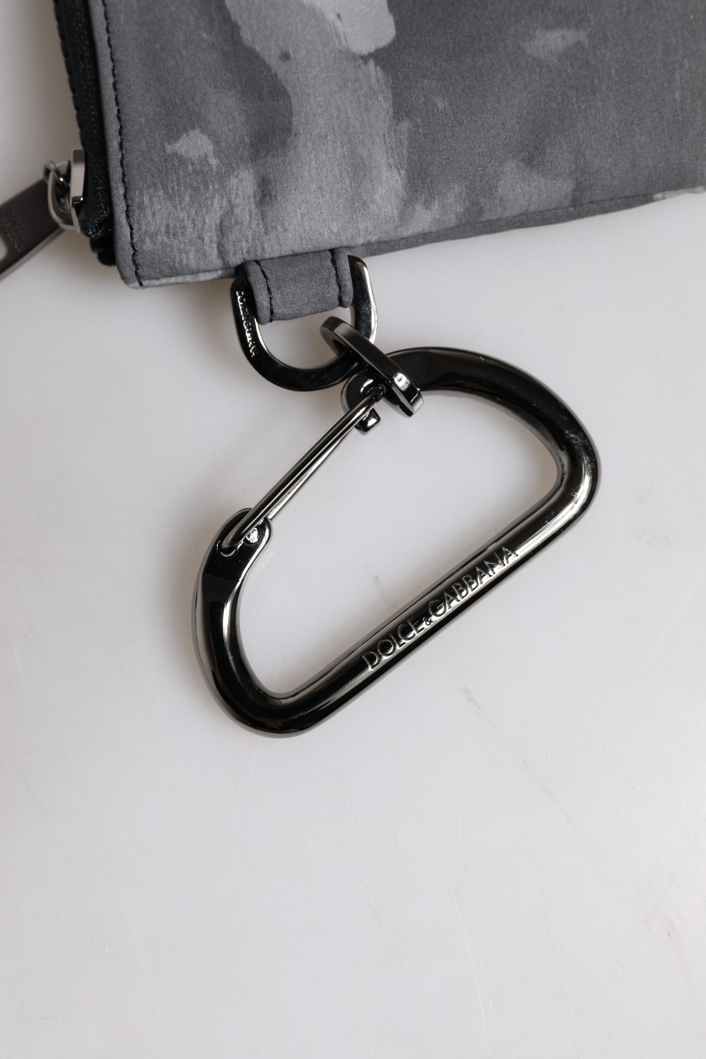 Dolce &amp; Gabbana Black Gray Camouflage Logo Plaque Keyring Pouch Bag