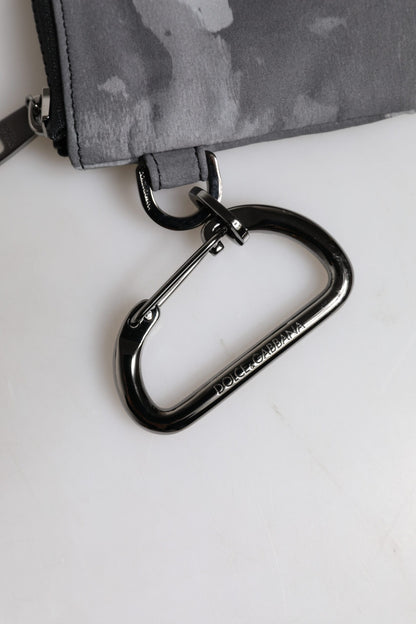 Dolce &amp; Gabbana Black Gray Camouflage Logo Plaque Keyring Pouch Bag