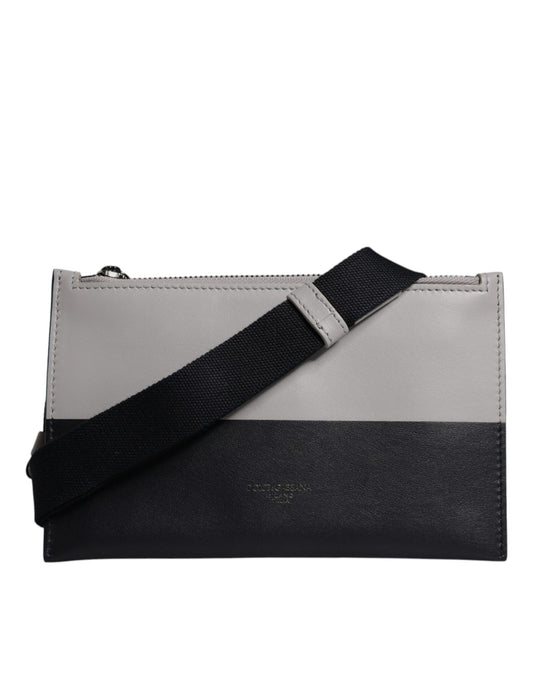 Dolce &amp; Gabbana Black White Leather Logo Embossed Crossbody Bag