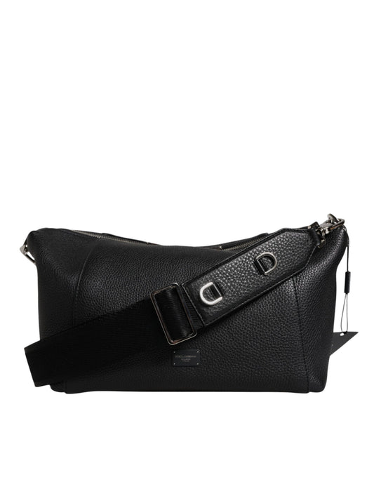 Dolce &amp; Gabbana Black Leather Logo Plaque Shoulder Crossbody Bag