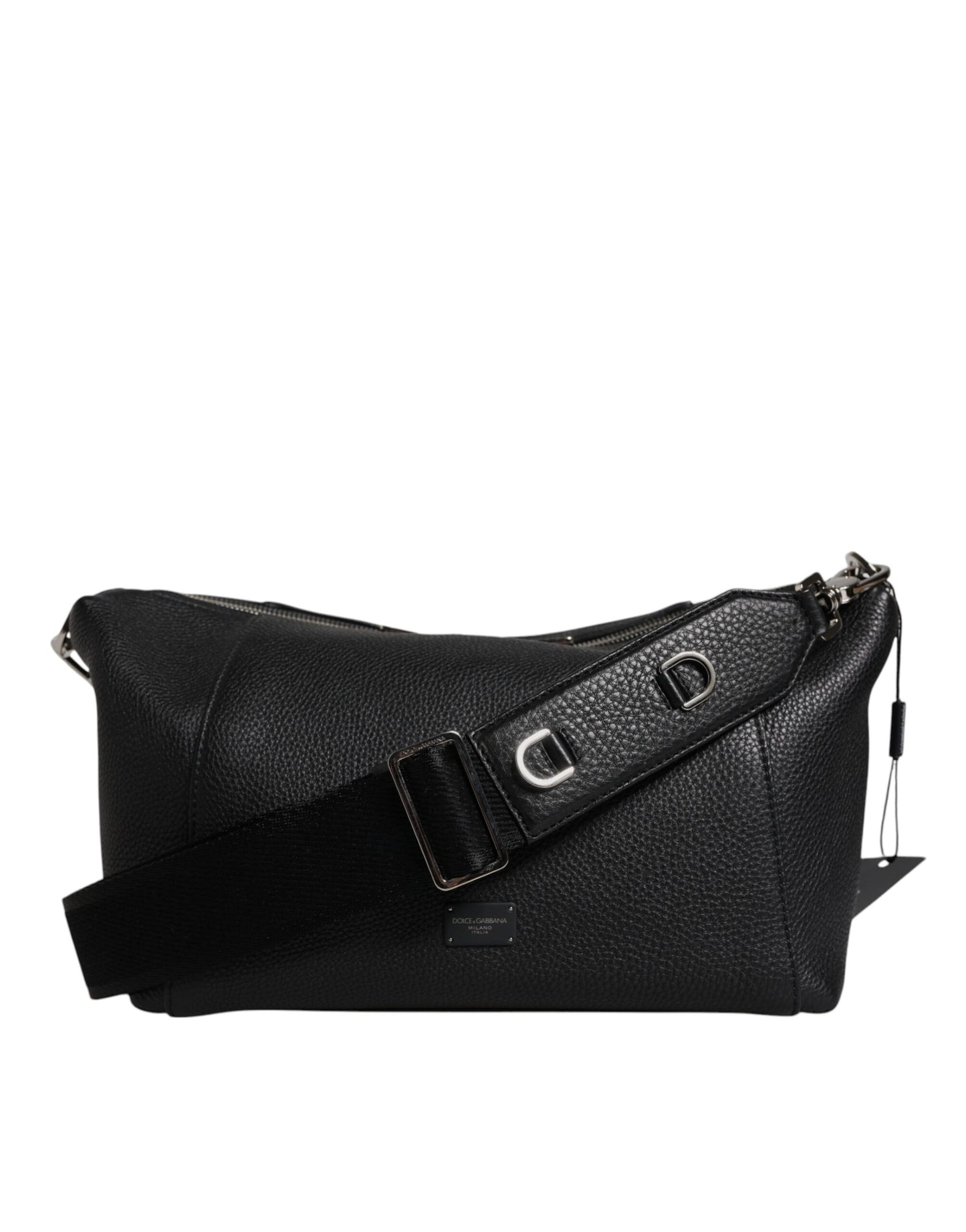 Dolce &amp; Gabbana Black Leather Logo Plaque Shoulder Crossbody Bag