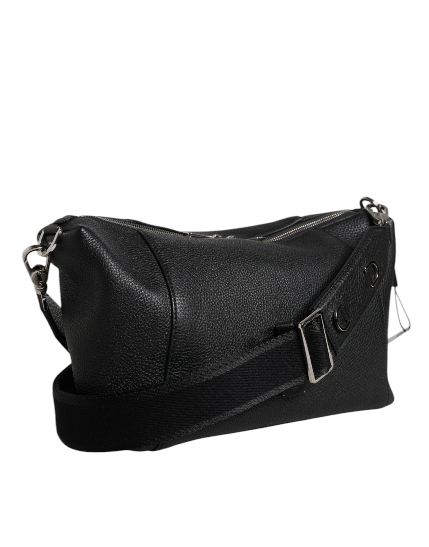 Dolce &amp; Gabbana Black Leather Logo Plaque Shoulder Crossbody Bag