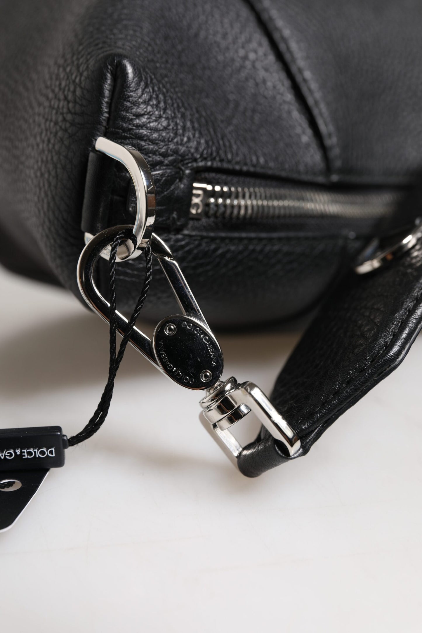 Dolce &amp; Gabbana Black Leather Logo Plaque Shoulder Crossbody Bag