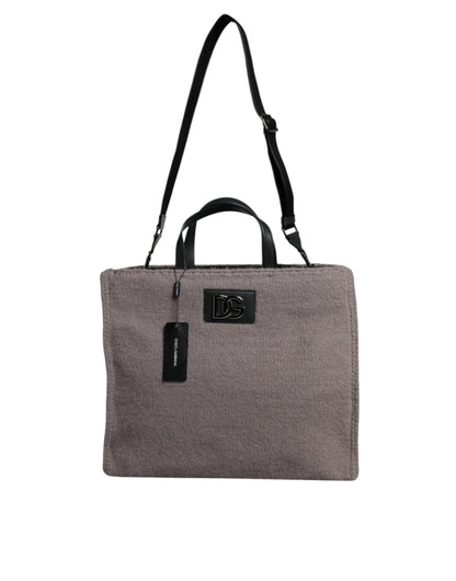 Dolce &amp; Gabbana Gray Alpaca Wool Logo Plaque Tote Shoulder Bag