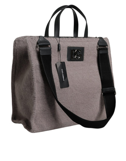 Dolce &amp; Gabbana Gray Alpaca Wool Logo Plaque Tote Shoulder Bag