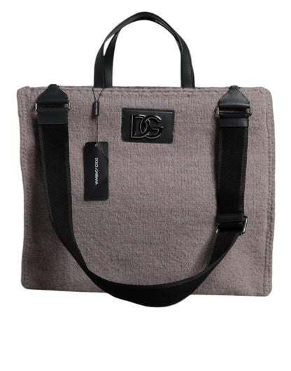 Dolce &amp; Gabbana Gray Alpaca Wool Logo Plaque Tote Shoulder Bag