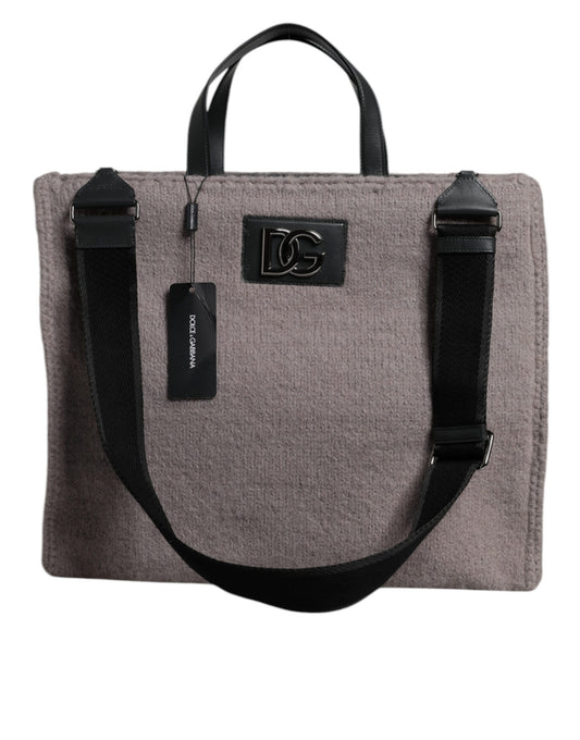 Dolce &amp; Gabbana Gray Alpaca Wool Logo Plaque Tote Shoulder Bag