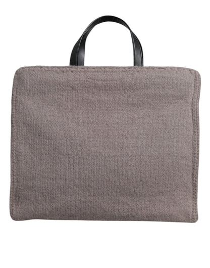 Dolce &amp; Gabbana Gray Alpaca Wool Logo Plaque Tote Shoulder Bag