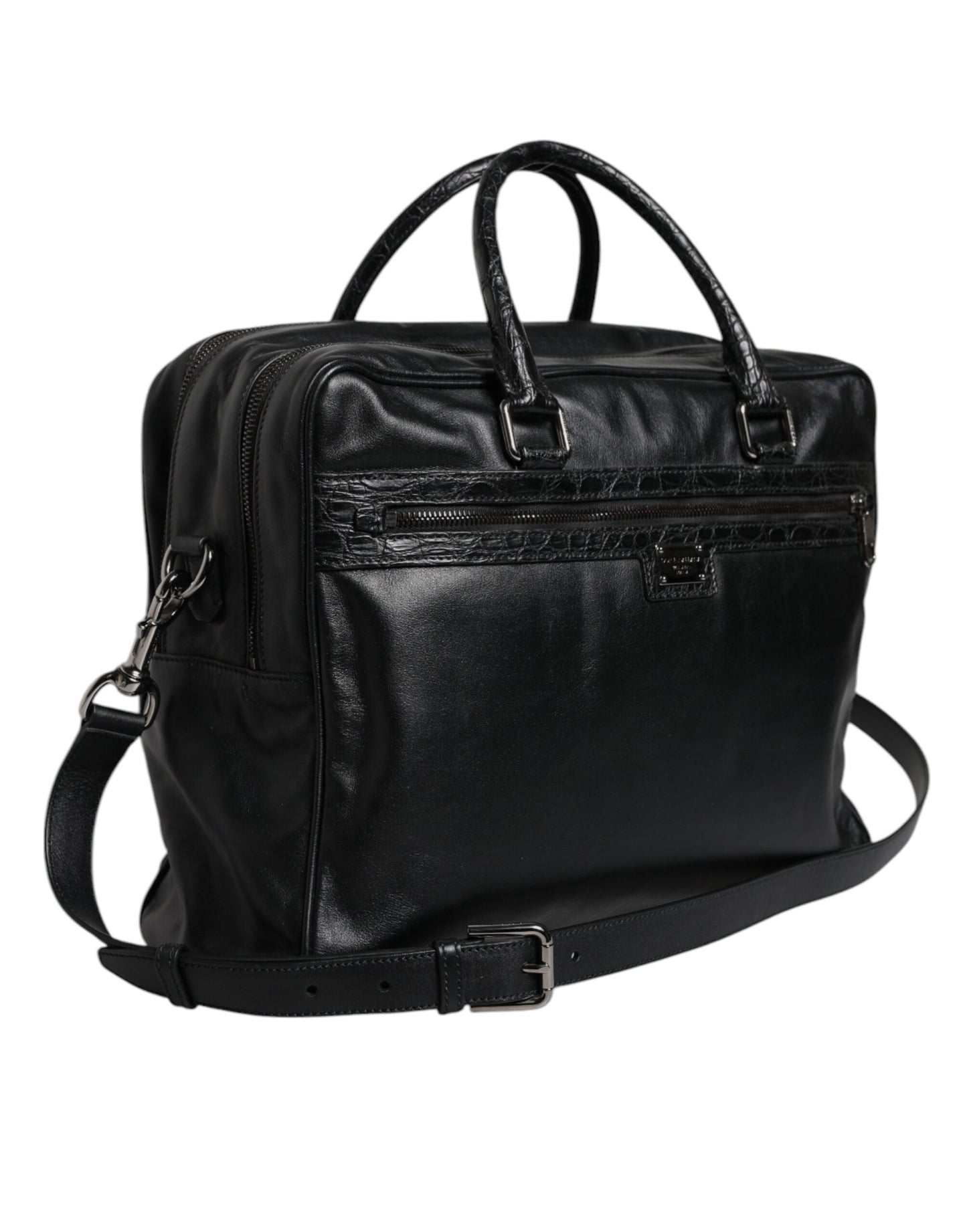 Dolce &amp; Gabbana Black Leather Messenger Shoulder Strap Bag