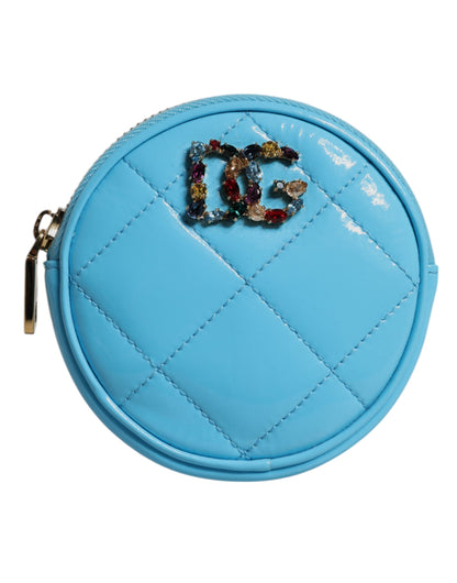 Dolce &amp; Gabbana Hellblaues Lammleder DG Crystal Runde Geldbörse
