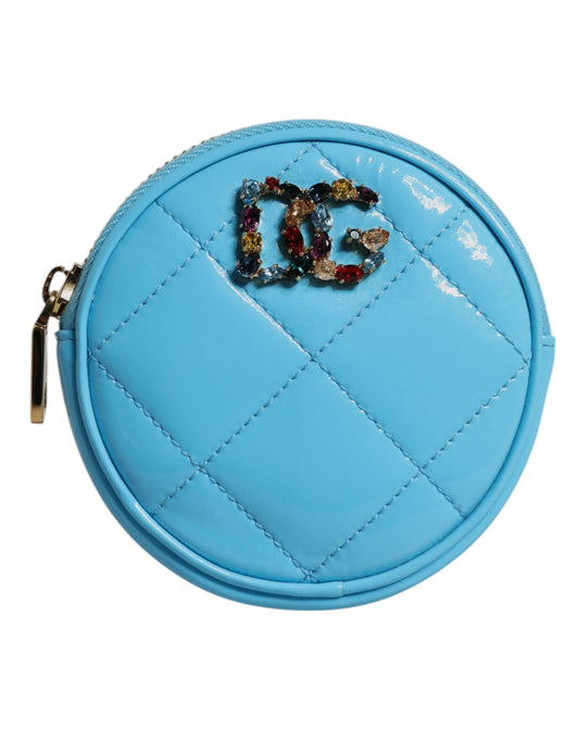 Dolce &amp; Gabbana Hellblaues Lammleder DG Crystal Runde Geldbörse