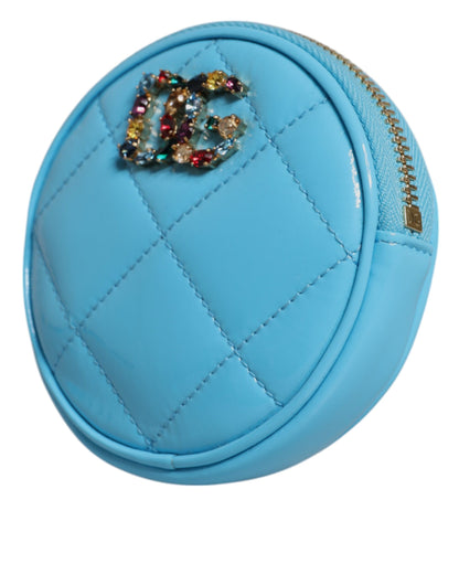 Dolce &amp; Gabbana Hellblaues Lammleder DG Crystal Runde Geldbörse