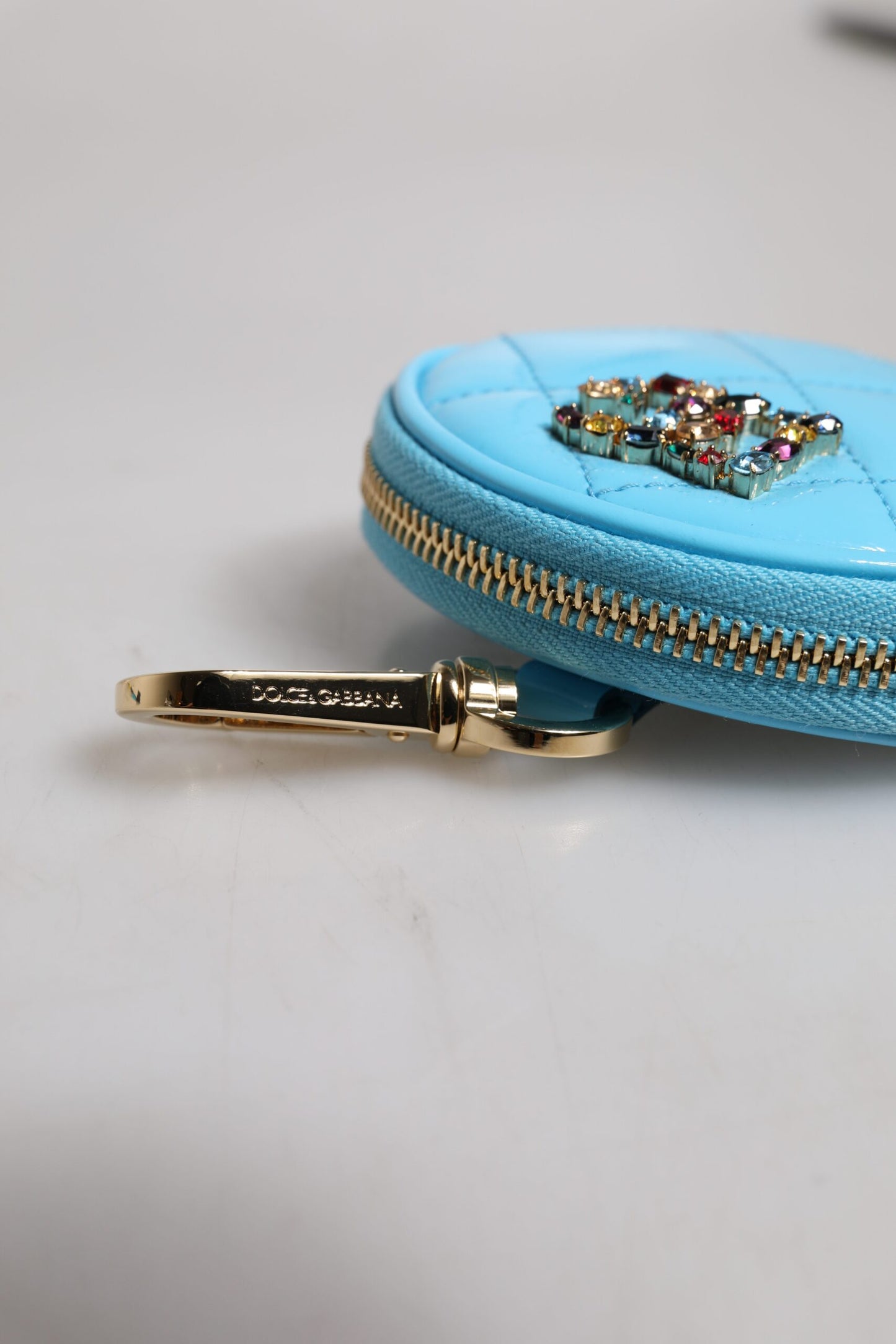 Dolce &amp; Gabbana Hellblaues Lammleder DG Crystal Runde Geldbörse