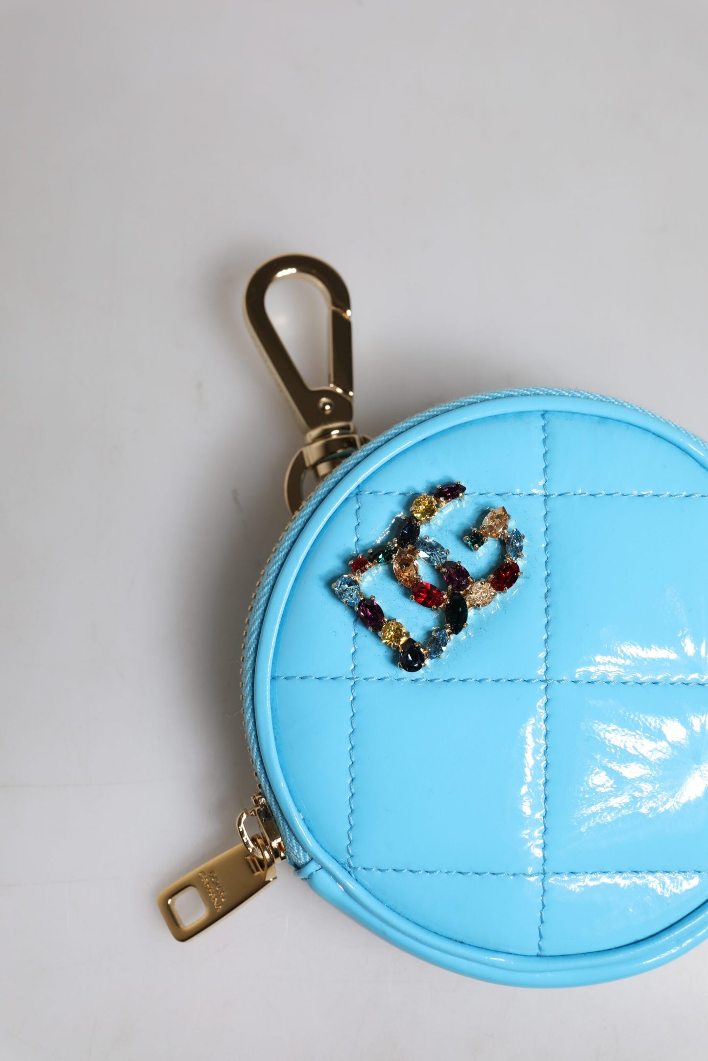 Dolce &amp; Gabbana Hellblaues Lammleder DG Crystal Runde Geldbörse