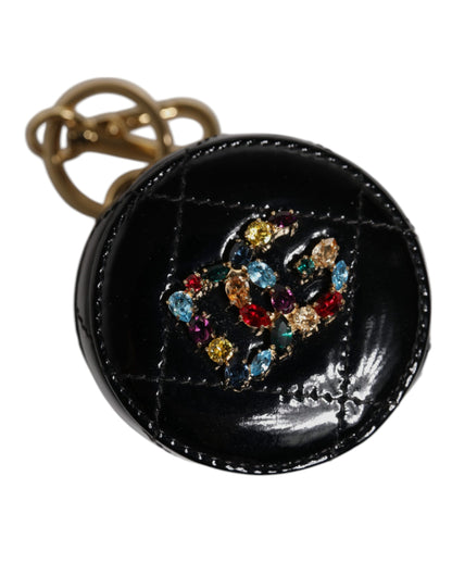 Dolce &amp; Gabbana – Runde Geldbörse aus schwarzem Lammleder mit DG-Kristallen