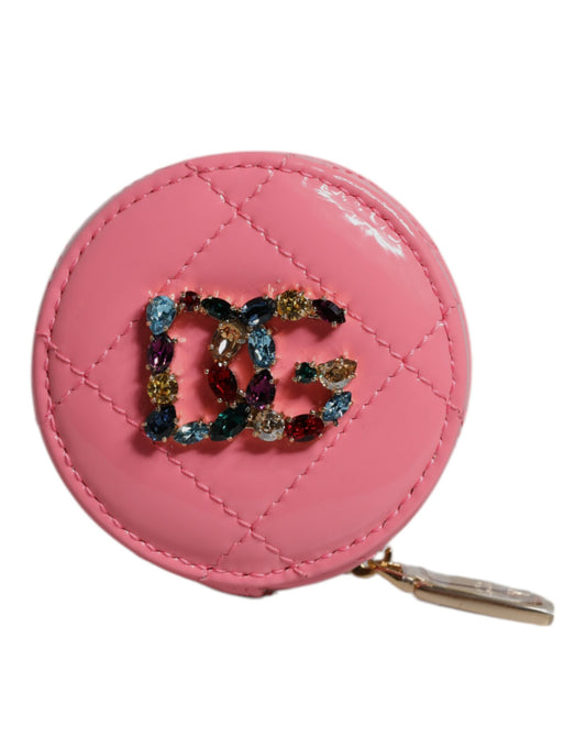 Dolce &amp; Gabbana – Runde Geldbörse aus Lammleder mit DG-Kristallen in Rosa
