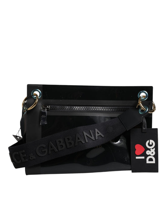 Dolce &amp; Gabbana Schwarze PVC-Ledertasche mit Schultergurt