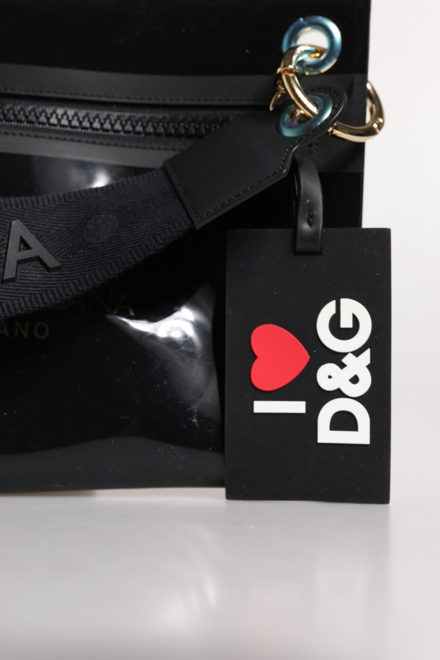 Dolce &amp; Gabbana Schwarze PVC-Ledertasche mit Schultergurt