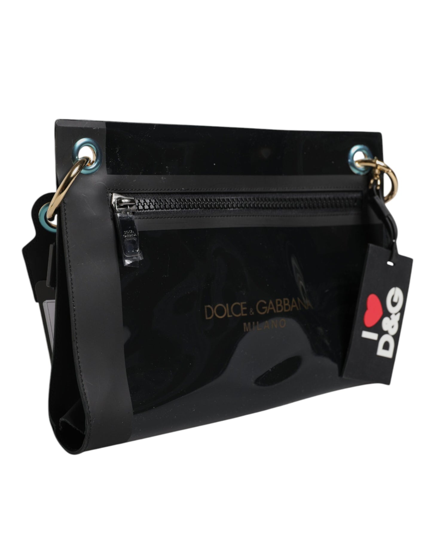 Dolce &amp; Gabbana Schwarze PVC-Ledertasche mit Schultergurt