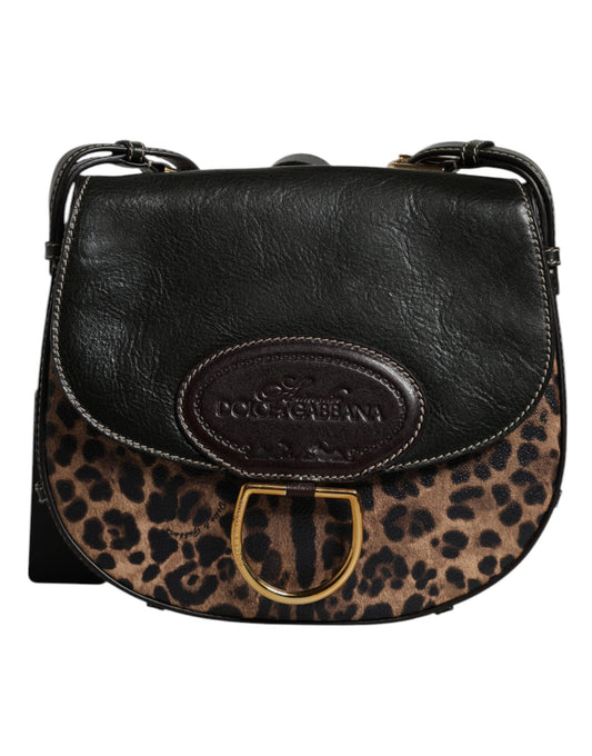 Dolce &amp; Gabbana Black Brown Leopard Leather Shoulder Strap Bag