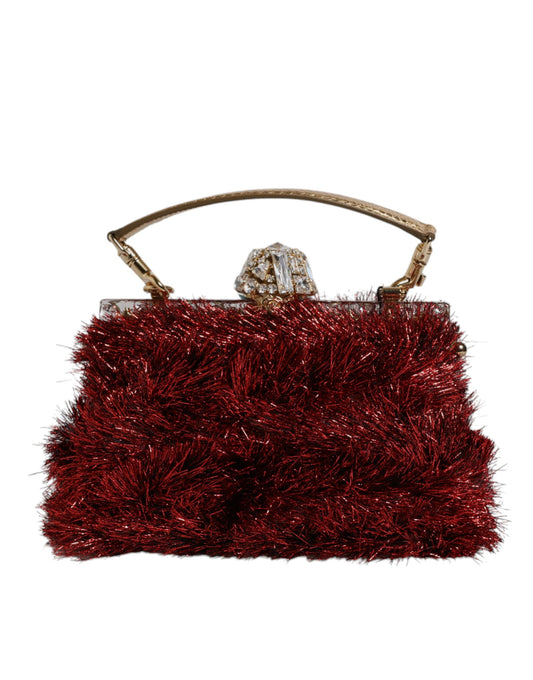 Dolce &amp; Gabbana Red Gold Chain VANDA Tinsel Crystals Evening Clutch Bag