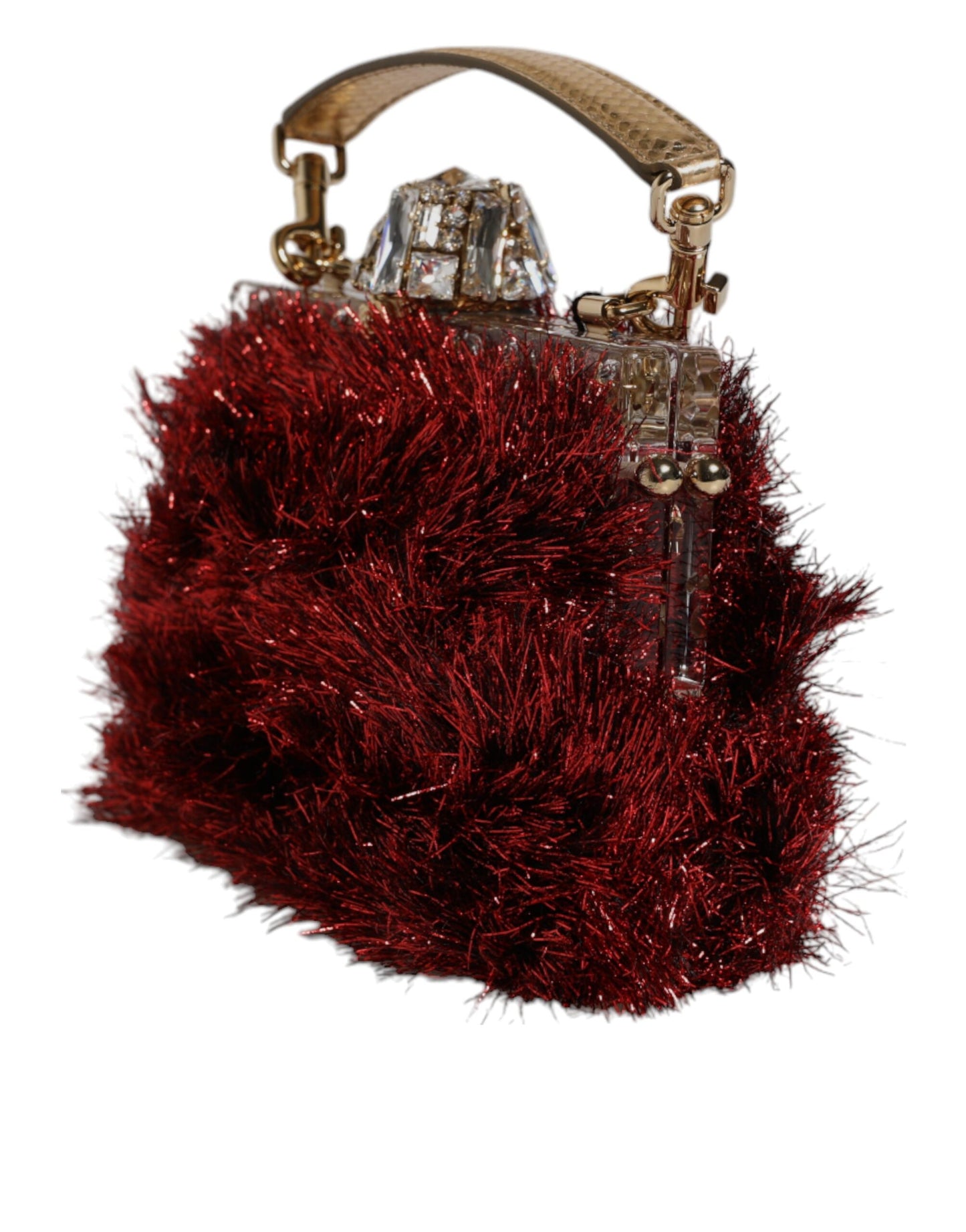 Dolce &amp; Gabbana Red Gold Chain VANDA Tinsel Crystals Evening Clutch Bag