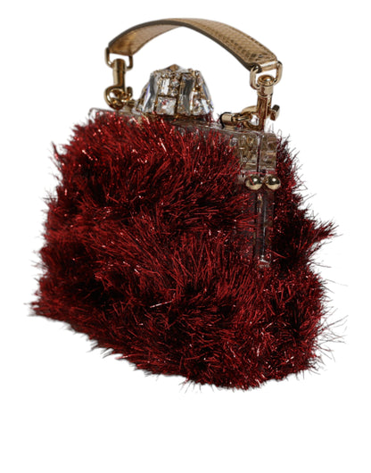 Dolce &amp; Gabbana Red Gold Chain VANDA Tinsel Crystals Evening Clutch Bag