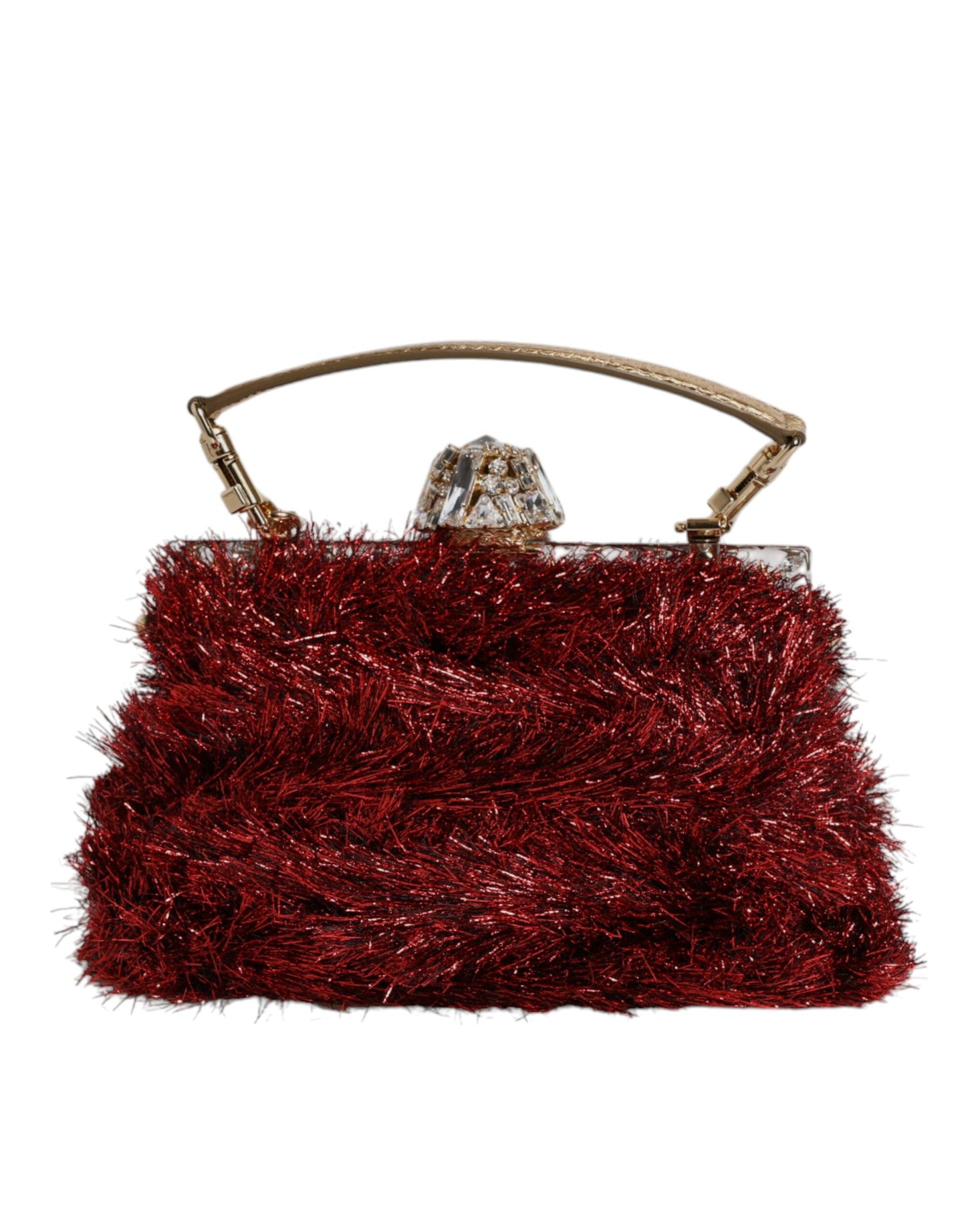 Dolce &amp; Gabbana Red Gold Chain VANDA Tinsel Crystals Evening Clutch Bag