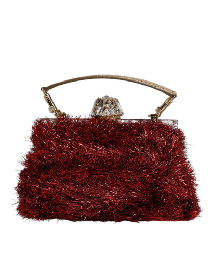 Dolce &amp; Gabbana Red Gold Chain VANDA Tinsel Crystals Evening Clutch Bag