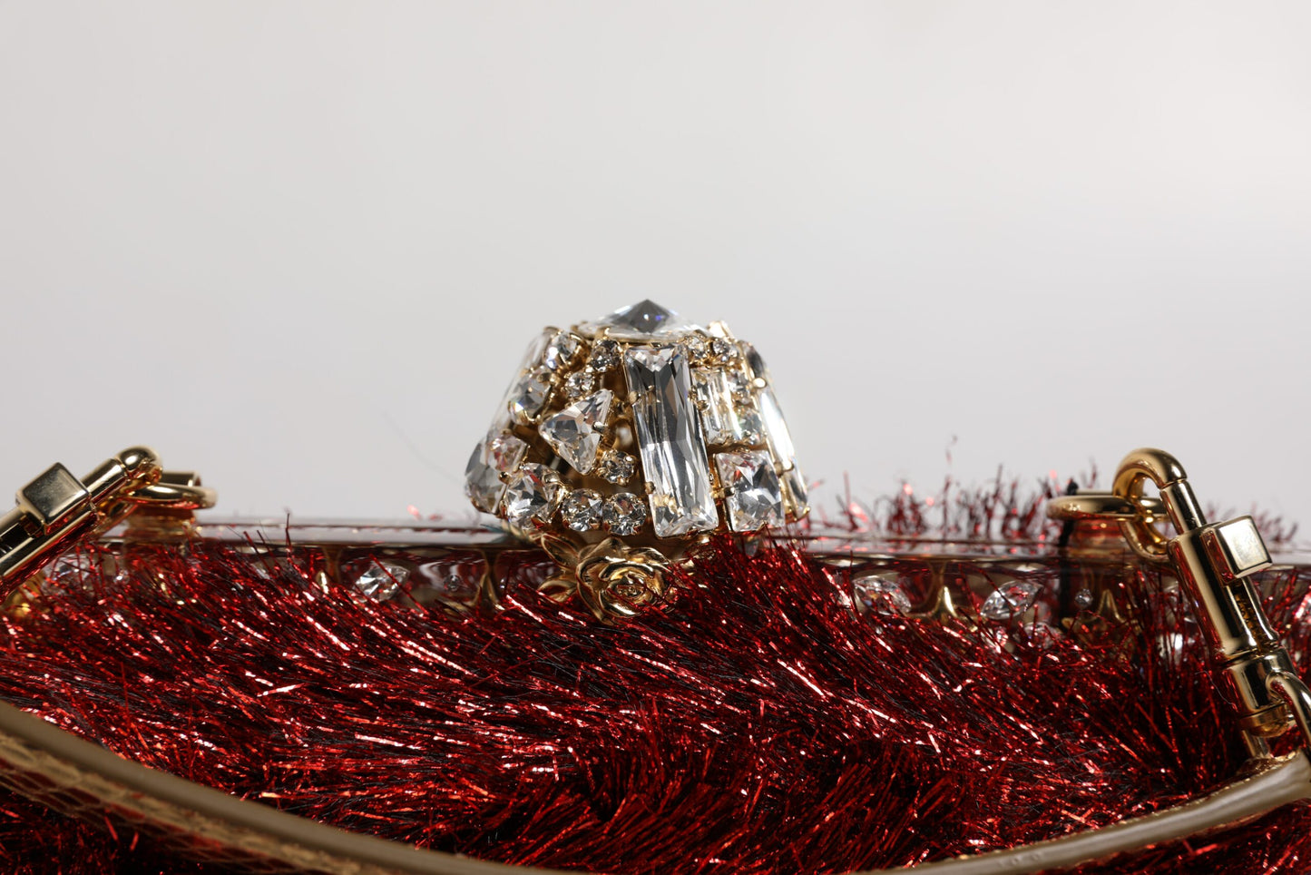 Dolce &amp; Gabbana Red Gold Chain VANDA Tinsel Crystals Evening Clutch Bag