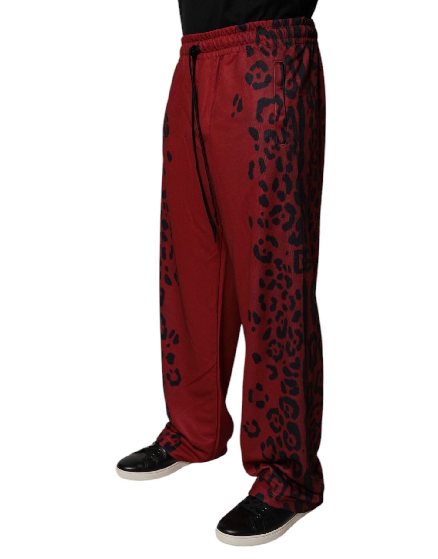 Dolce &amp; Gabbana Red Leopard Print Polyester Men Jogger Pants