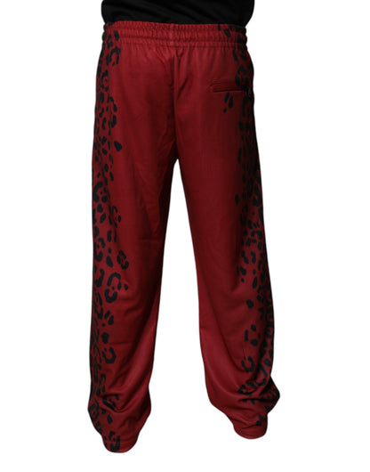 Dolce &amp; Gabbana Red Leopard Print Polyester Men Jogger Pants