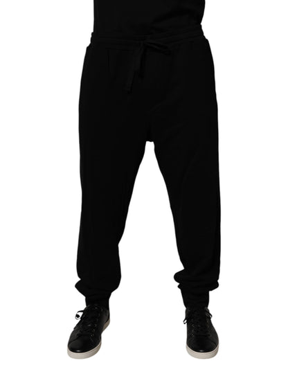 Dolce &amp; Gabbana Black Cotton Crown Logo Jogger Pants
