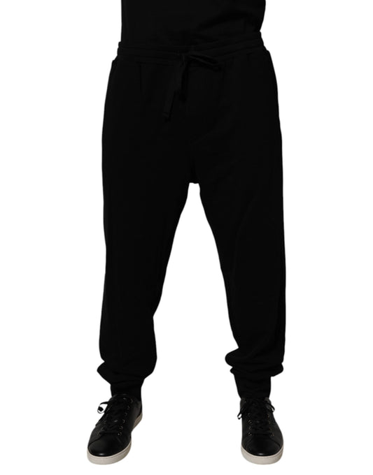 Dolce &amp; Gabbana Black Cotton Crown Logo Jogger Pants