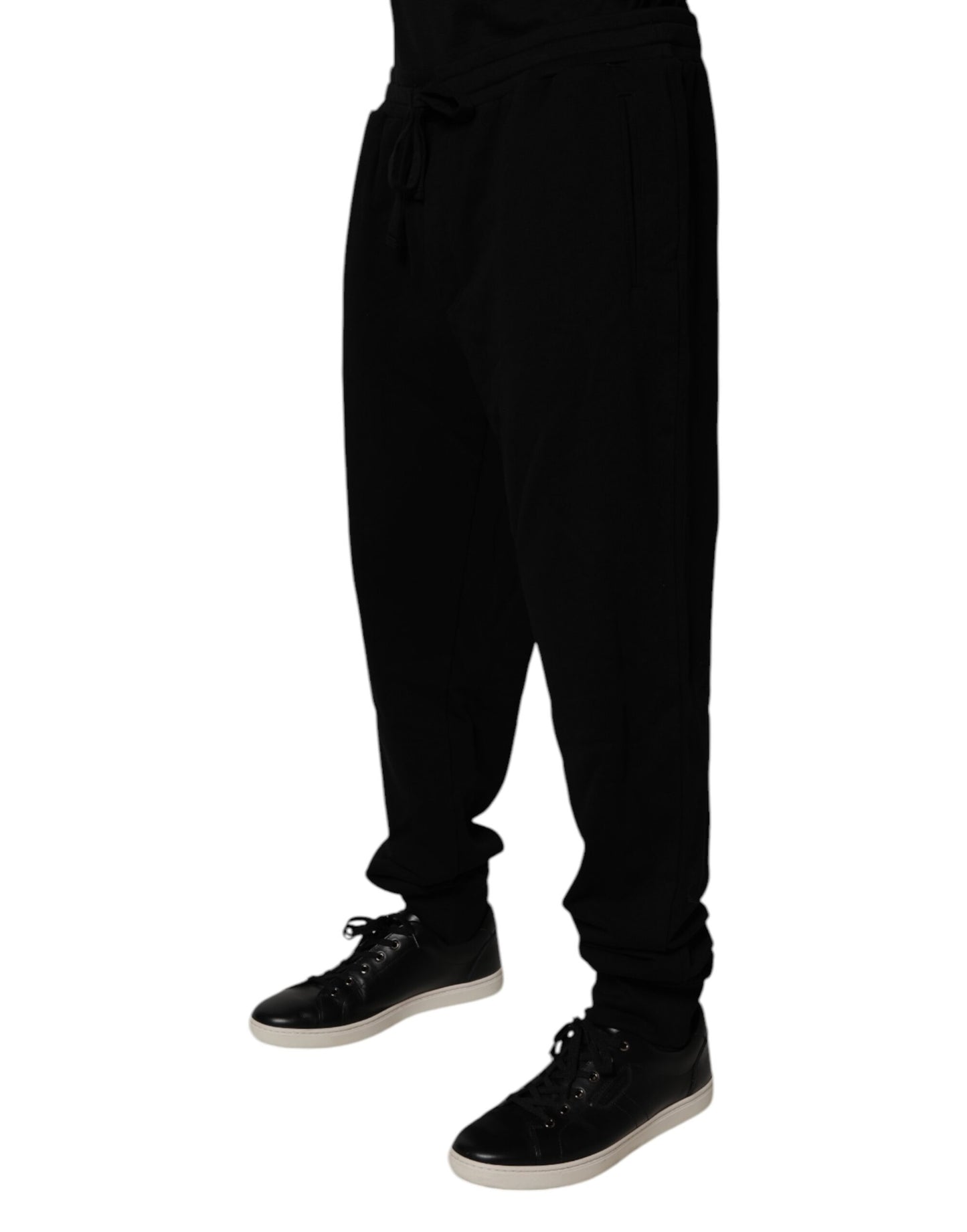 Dolce &amp; Gabbana Black Cotton Crown Logo Jogger Pants