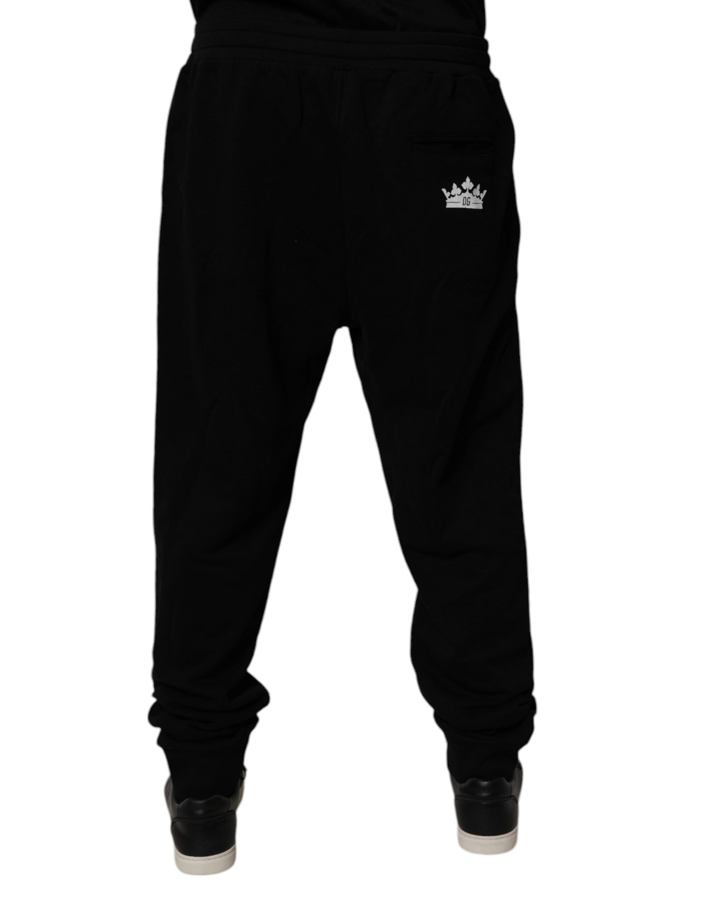 Dolce &amp; Gabbana Black Cotton Crown Logo Jogger Pants