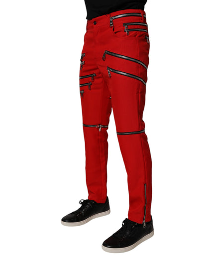 Dolce &amp; Gabbana Red Zipper Embellished Straight Pants