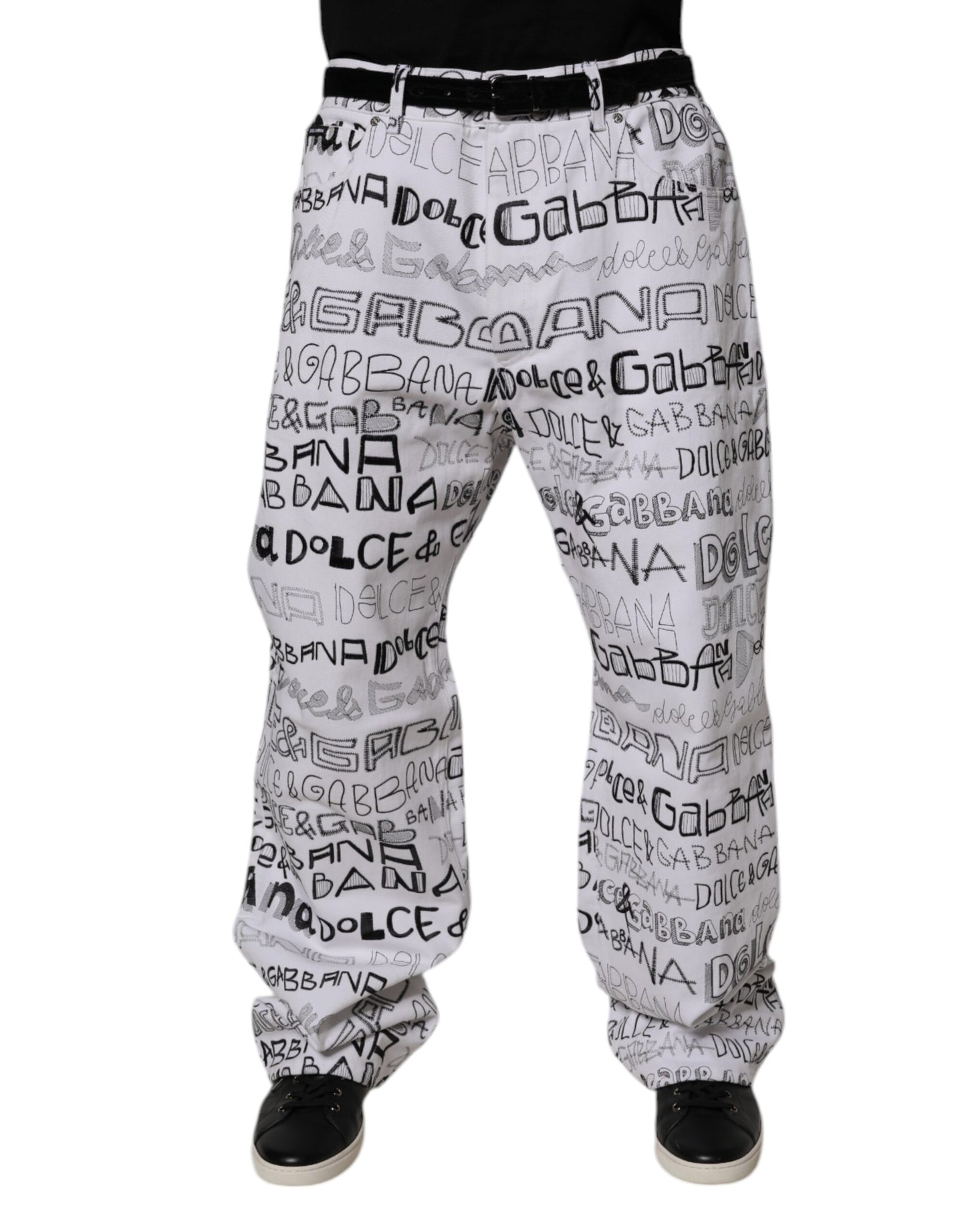 Dolce &amp; Gabbana White Logo Print Straight Men Denim Jeans