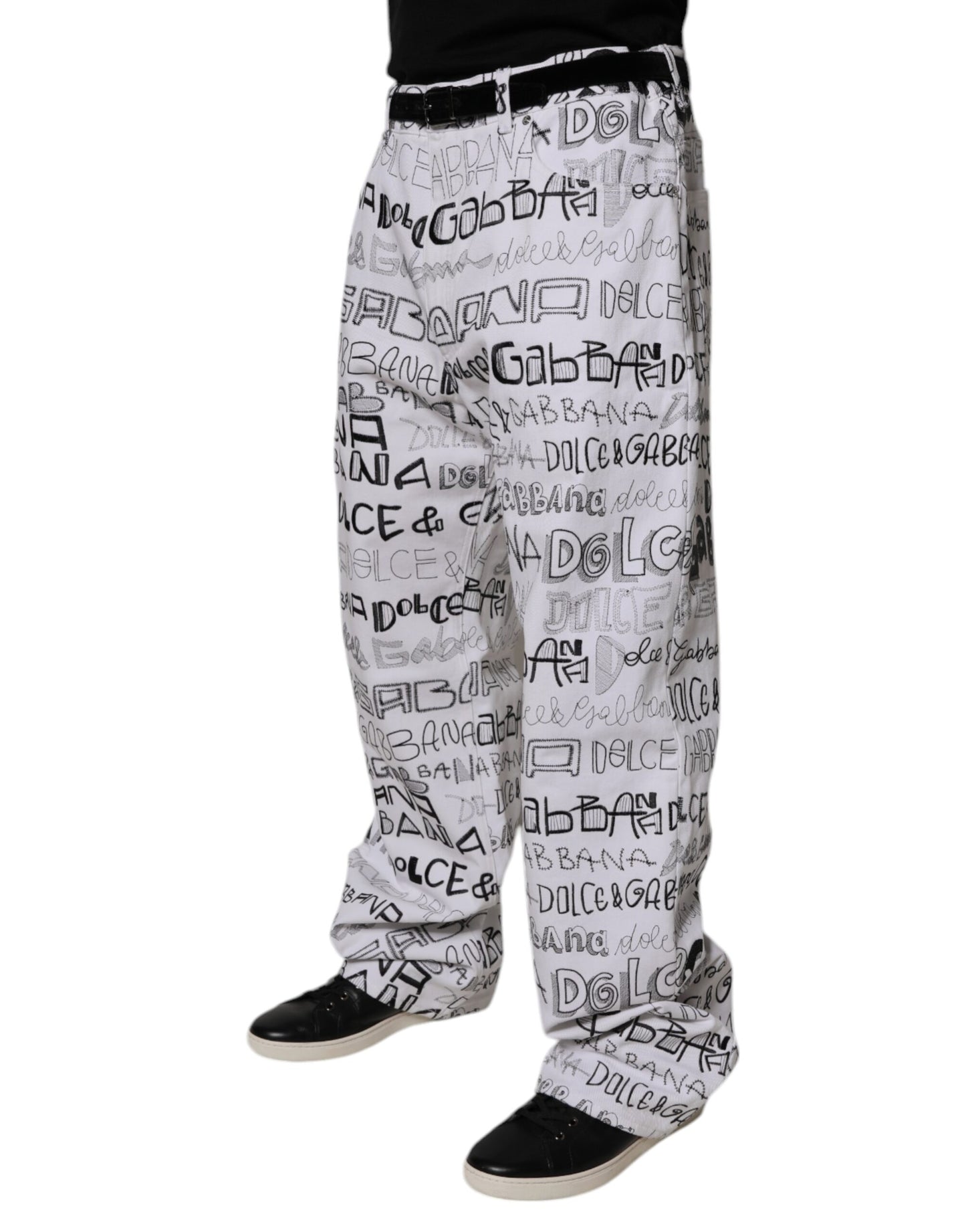 Dolce &amp; Gabbana White Logo Print Straight Men Denim Jeans