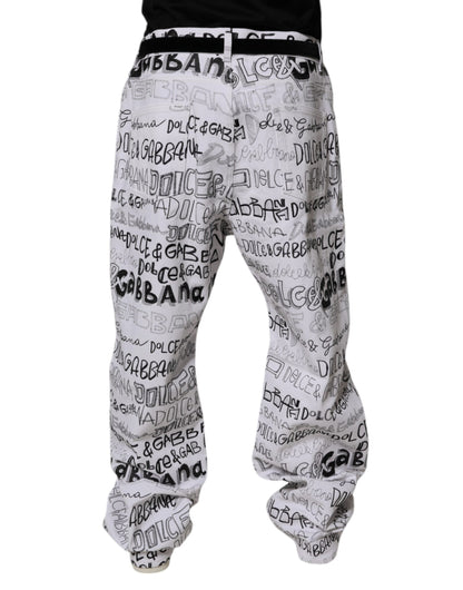 Dolce &amp; Gabbana White Logo Print Straight Men Denim Jeans